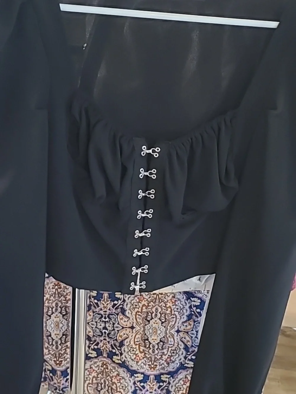 #29 - Shein Black Peasant Sweetheart Long Sleeve Black Top, Med - Picture 6 of 12